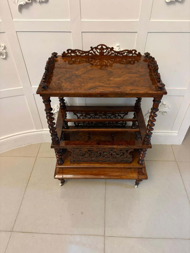 Antique Victorian Burr Walnut Canterbury Magazine Rack / Occasional Table - Image 5